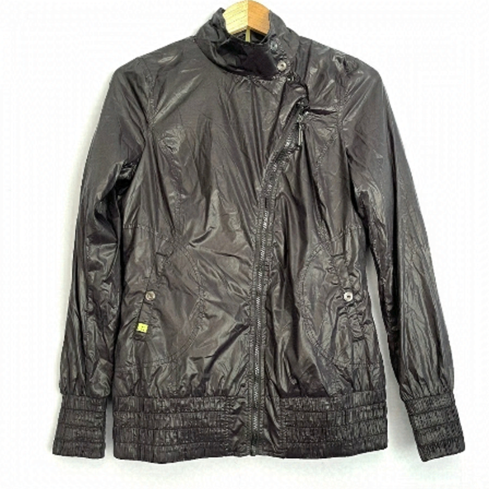 𝅺SOIA & Kyo Metallic Black Windbreaker Jacket US M